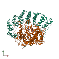 PDB entry 3sfy coloured by chain, front view.