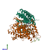 PDB entry 3sfy coloured by chain, side view.