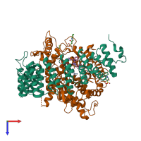 PDB entry 3sfy coloured by chain, top view.