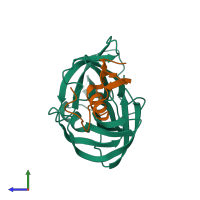 PDB entry 3sgb coloured by chain, side view.