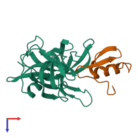 PDB entry 3sgb coloured by chain, top view.