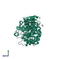 PDB entry 3sgg coloured by chain, side view.