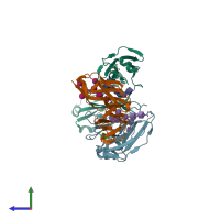 PDB entry 3sgk coloured by chain, side view.