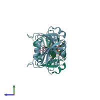 PDB entry 3sgy coloured by chain, side view.