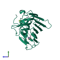 PDB entry 3sh3 coloured by chain, side view.