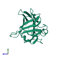 PDB entry 3sh4 coloured by chain, side view.