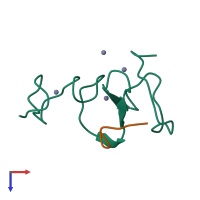 PDB entry 3shb coloured by chain, top view.