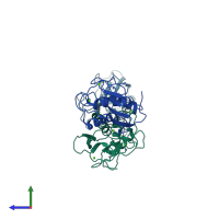 PDB entry 3shi coloured by chain, side view.