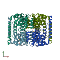 PDB entry 3sho coloured by chain, front view.