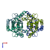 PDB entry 3sho coloured by chain, top view.