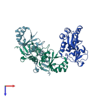 PDB entry 3sht coloured by chain, top view.