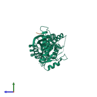 PDB entry 3shw coloured by chain, side view.