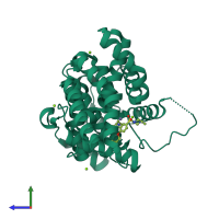 PDB entry 3shz coloured by chain, side view.