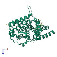 PDB entry 3shz coloured by chain, top view.