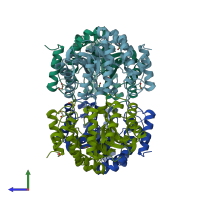 PDB entry 3si9 coloured by chain, side view.