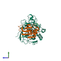 PDB entry 3sic coloured by chain, side view.