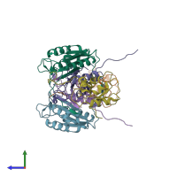 PDB entry 3sip coloured by chain, side view.