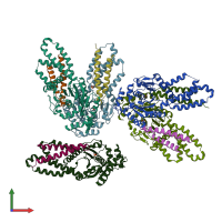 PDB entry 3sja coloured by chain, front view.