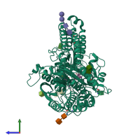 PDB entry 3sjf coloured by chain, side view.