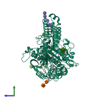 PDB entry 3sjg coloured by chain, side view.