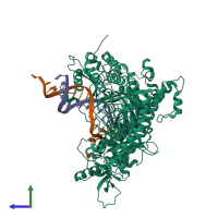 PDB entry 3sjj coloured by chain, side view.