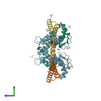 PDB entry 3sjq coloured by chain, side view.