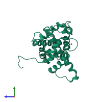PDB entry 3sjs coloured by chain, side view.