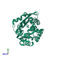 PDB entry 3sk0 coloured by chain, side view.