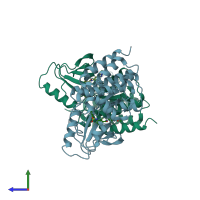 PDB entry 3skc coloured by chain, side view.