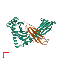 Hetero trimeric assembly 1 of PDB entry 3sko coloured by chemically distinct molecules, top view.