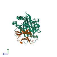 PDB entry 3sko coloured by chain, side view.