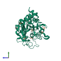 PDB entry 3skp coloured by chain, side view.