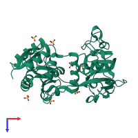 PDB entry 3skp coloured by chain, top view.