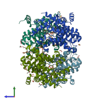 PDB entry 3sl3 coloured by chain, side view.