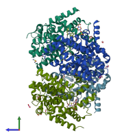 PDB entry 3sl5 coloured by chain, side view.