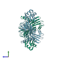 PDB entry 3slu coloured by chain, side view.