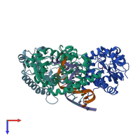 PDB entry 3sm4 coloured by chain, top view.