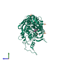 PDB entry 3sm9 coloured by chain, side view.