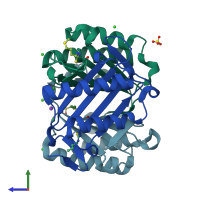 PDB entry 3smc coloured by chain, side view.