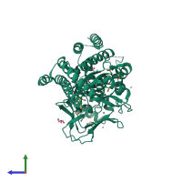 PDB entry 3smt coloured by chain, side view.