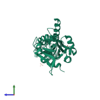 PDB entry 3smz coloured by chain, side view.