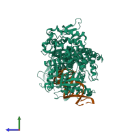 PDB entry 3sn2 coloured by chain, side view.