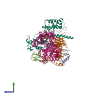 PDB entry 3sn6 coloured by chain, side view.