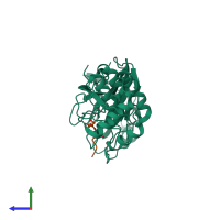 PDB entry 3sna coloured by chain, side view.