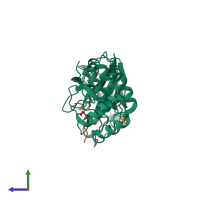 PDB entry 3sne coloured by chain, side view.