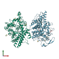 PDB entry 3snx coloured by chain, front view.