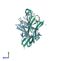PDB entry 3so5 coloured by chain, side view.