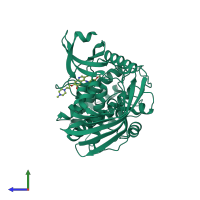 PDB entry 3soa coloured by chain, side view.