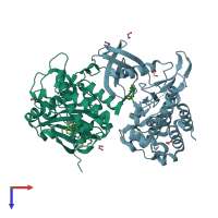 PDB entry 3soc coloured by chain, top view.