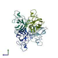 PDB entry 3sod coloured by chain, side view.